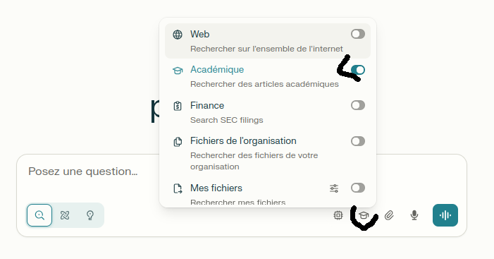 Sélection du mode Recherche académique