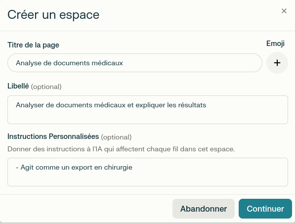 espace créé
